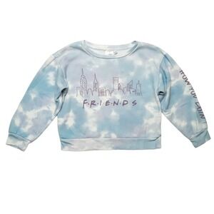 Mad Engine Friends Sweatshirt Womens Medium Blue Tie Dye Crop Top TV Show NYC